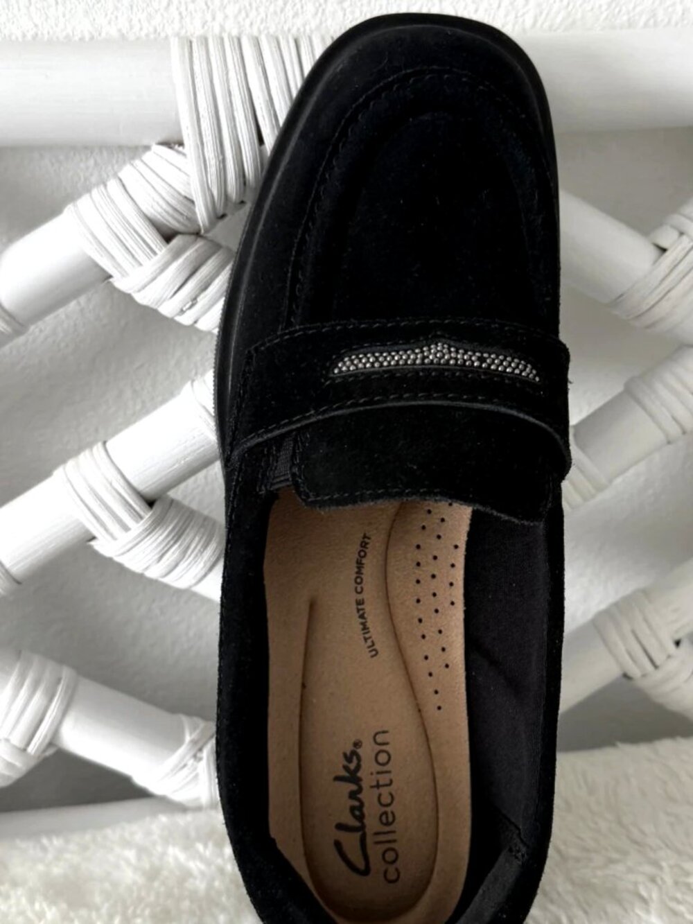NWOB Clarks Lauryl Step Black Suede Penny Loafers Shoes Size 7 M - Picture 3 of 12